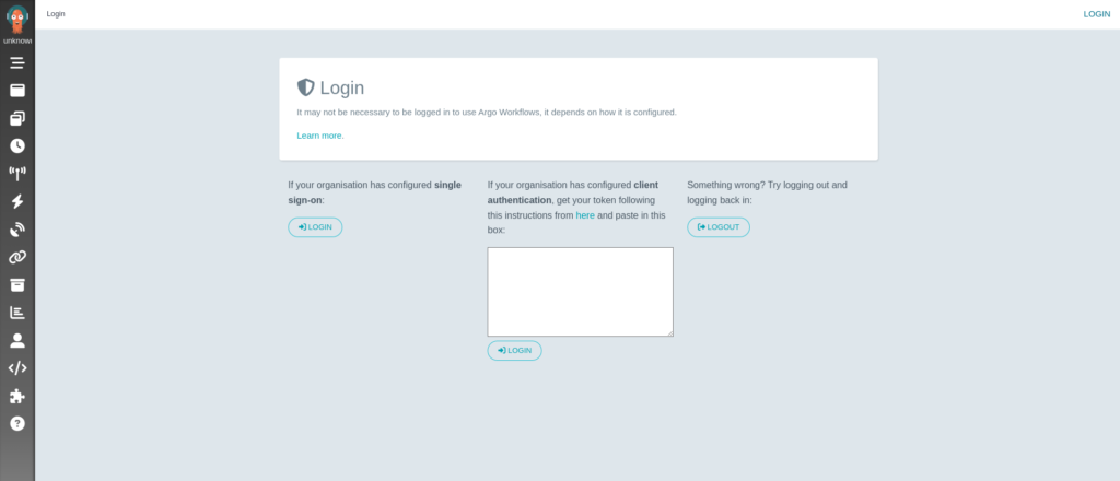 Argo Workflows Login Screen