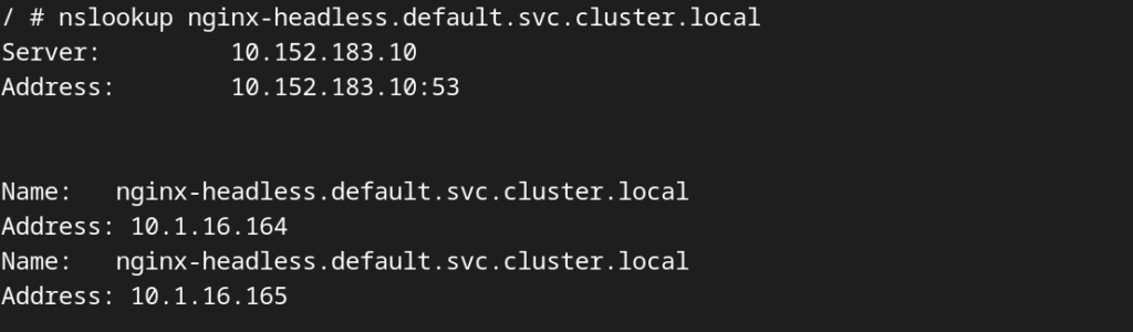 nslookup headless service