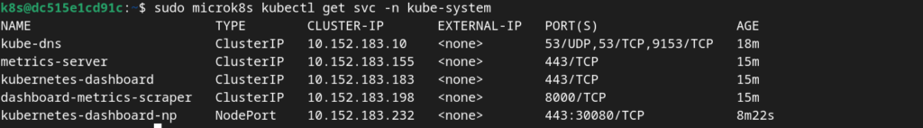 get microk8s services